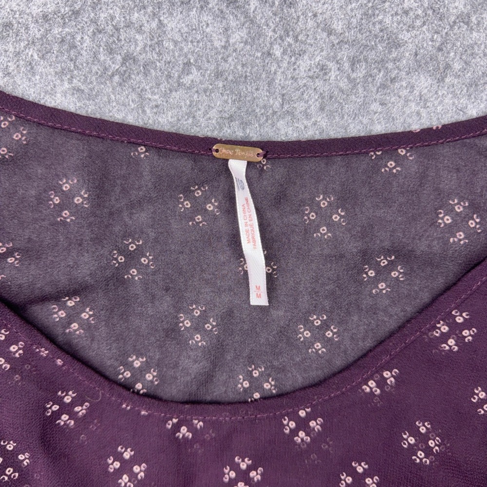Free People Dress Womens Medium Purple Mini Long Sleeve Sheer Boho Baby Doll - Picture 2 of 12